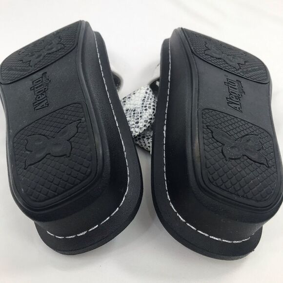Alegria COLETTE White Metallic Silver Reptile Strappy Support Slide Sandals - Picture 15 of 16